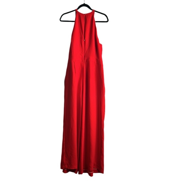 Banana Republic red halter neck wide leg pleated jumpsuit size 14 - Picture 7 of 10